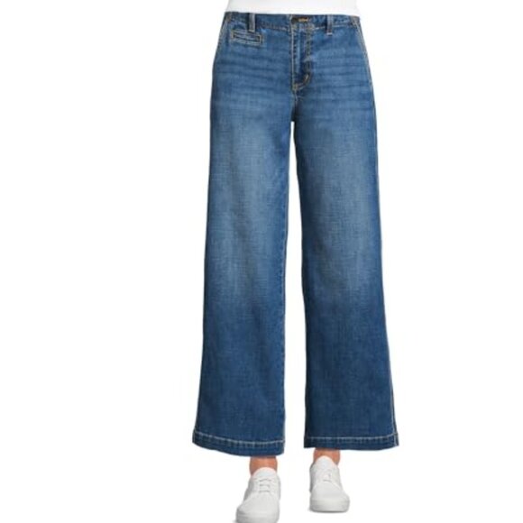 Lands End Jeans Size 12 Wide Leg Blue Denim Slash Pockets - Picture 2 of 10